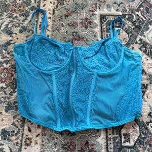 White Fox Boutique Blue Lace Corset Top